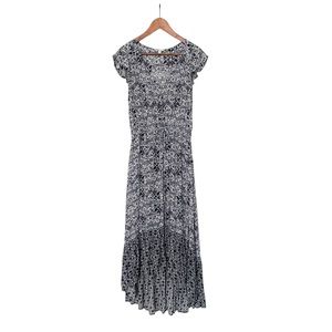 Lucky Brand Floral Flowy Boho High Low Blue Peasant Maxi Dress Medium